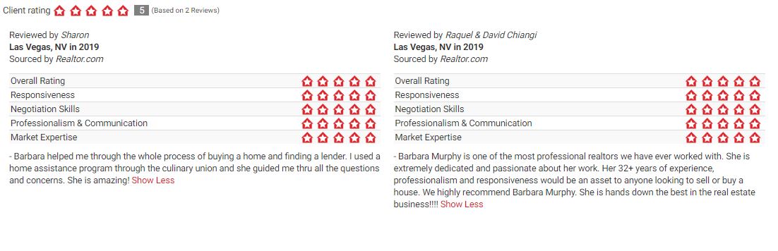 Client Ratings Barbara Murphy, Realtor